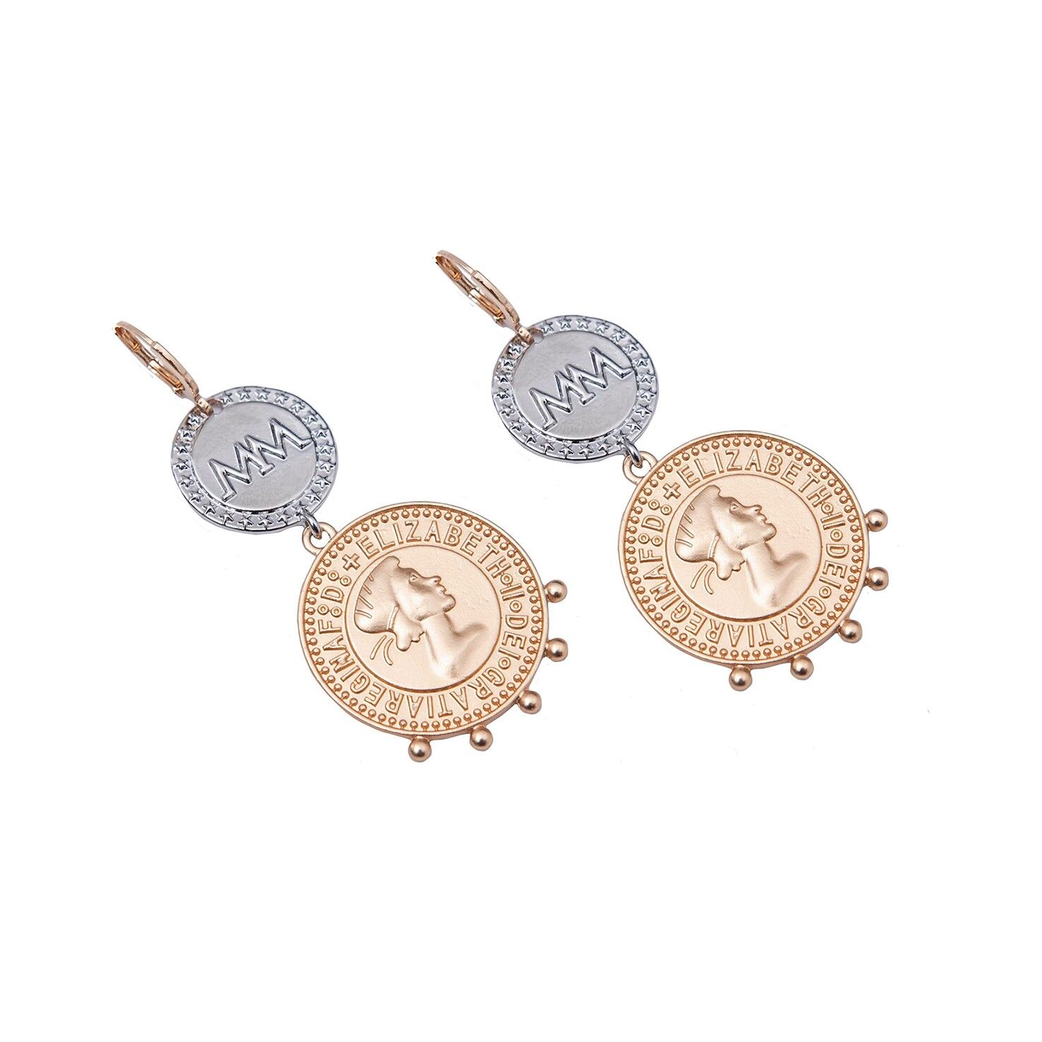 Orecchino doppia moneta color oro/argento