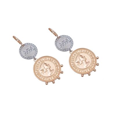 Double coin earring gold/silver colored