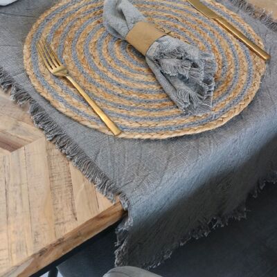 Set de table Sizo Jute Ø 38 cm circonférence Gris/Naturel