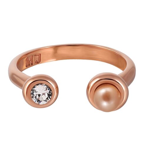 Bague ouverte PERLES Dorée & Rose Beige