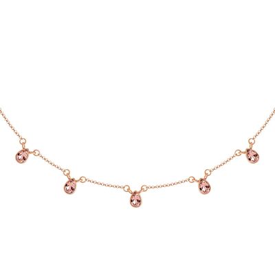 ROSÉE choker necklace with 5 drop crystals Gold & Rose Vintage