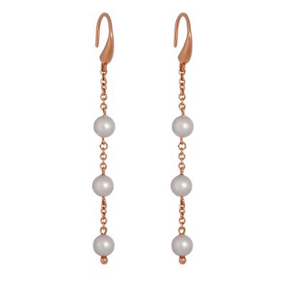 Boucles d'oreilles pendantes PERLES Doré & Blanc