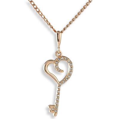 Colgante con cadena MON AMOUR corazón y llave Oro y Blanco