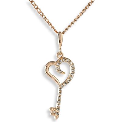 Pendant on chain MON AMOUR heart and key Gold & White