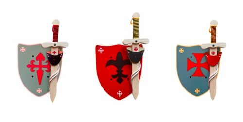 Set Templier épée + bouclier en bois + Porte épée 3 modèles assortis