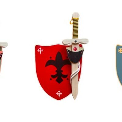 Set Templier épée + bouclier en bois + Porte épée 3 modèles assortis