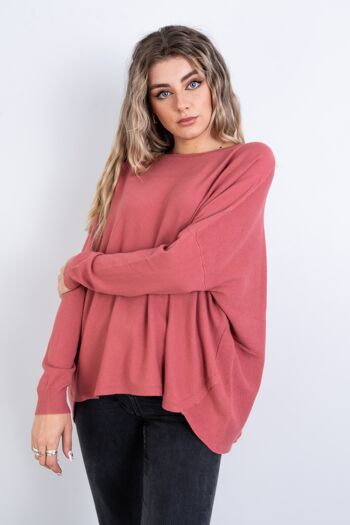 Pull uni manches longues rose 1