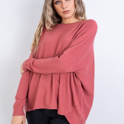 Pull uni manches longues rose