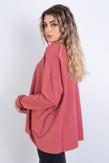 Pull uni manches longues rose 2