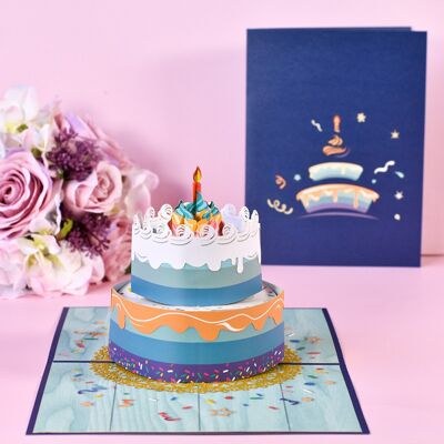 Biglietto di auguri pop-up XL con torta grande - Buon compleanno!