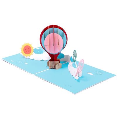 Biglietto di auguri pop-up con mongolfiere colorate per il compleanno e l'invito della festa della mamma