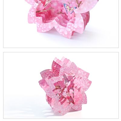 Carte de fleurs pop-up Fleur de cerisier Sakura avec papillons et fleurs Saint-Valentin Fête des mères Guérissez bientôt