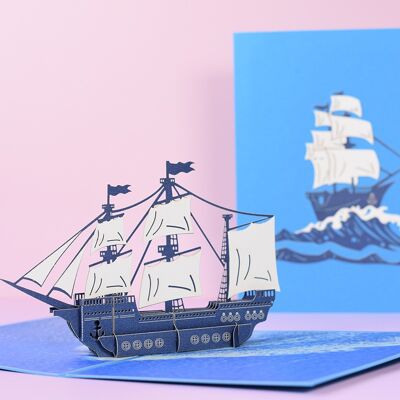 Pop-up XL lucky card Delft blue Sailboat with message panel