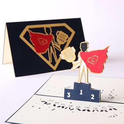 Pop-up Father's Day card with a gold prize cup