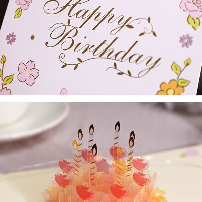Biglietto di auguri pop-up torta di compleanno con ciliegie da sogno con candele