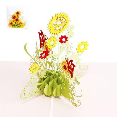 Pop-up-Blumenkarte „Sonnenblumen“.