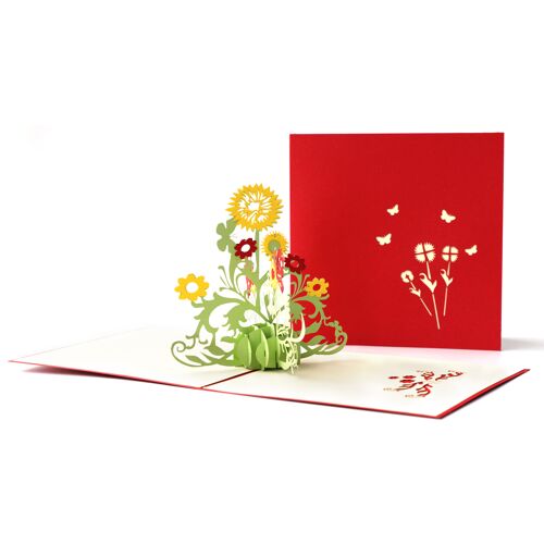Pop-up Bloemenkaart Zonnebloemen-Rood
