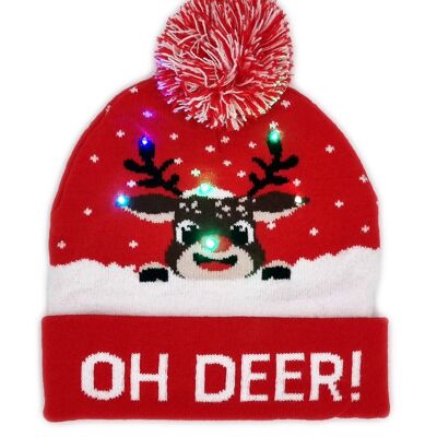 Gorro navideño con luces parpadeantes "Oh Deer"