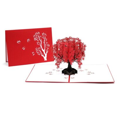 Pop-up kaart rode esdoornbladen voor herfst en Thanksgiving Abraham Sarah 60-Plus