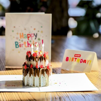 Carte d'anniversaire pop-up Gâteau au chocolat et aux fraises