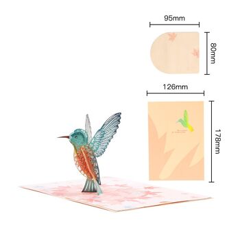 Oiseau de carte d'automne pop-up Colibri avec feuilles d'érable rouges