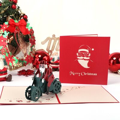 Tarjeta navideña pop-up Papá Noel en moto