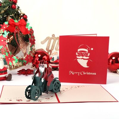 Carte de Noël pop-up Père Noël à moto