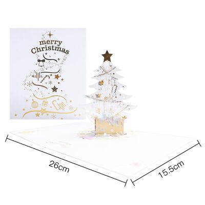 Tarjeta de Navidad emergente con árbol de Navidad de cristal plateado