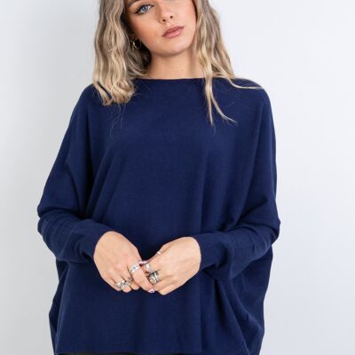 Blauer einfarbiger Pullover mit langen Ärmeln