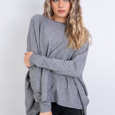 Pull uni manches longues gris