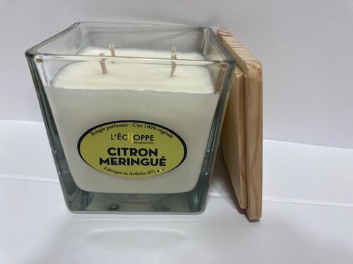 BOUGIE PARFUMEE CIRE 100 % VEGETALE SOJA - 10X10 4 MECHES 350 G CITRON MERINGUE