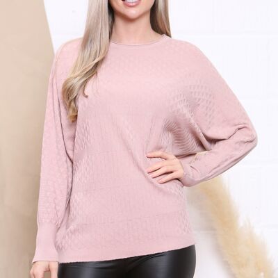 Top a maniche lunghe con trama a rombi rosa