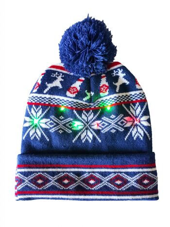 Bonnet de Noël avec lumières clignotantes "Motifs bleus" 6