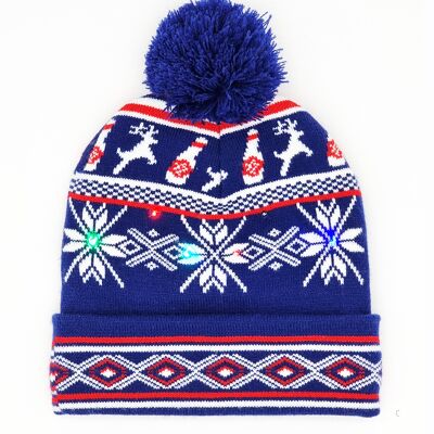 Gorro navideño con luces parpadeantes "Patrones azules"