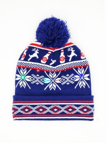 Bonnet de Noël avec lumières clignotantes "Motifs bleus" 1