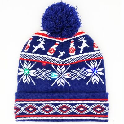 Bonnet de Noël avec lumières clignotantes "Motifs bleus"