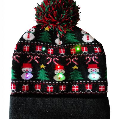 Weihnachtsmütze mit blinkenden Lichtern „Schwarze Weihnachtsmotive“
