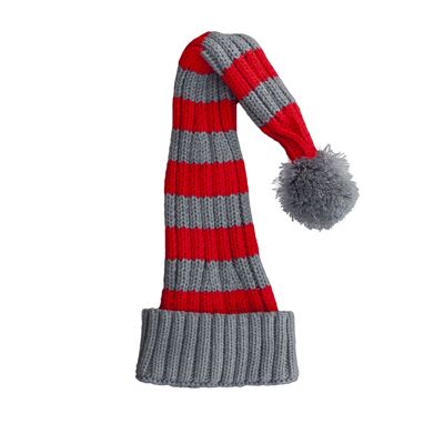Coarse Knitted Santa Hat Grey and Red Stripes
