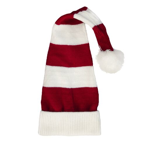 Flat Knitted Santa Hat Red and White Stripes