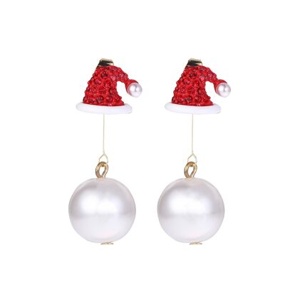 Pendientes navideños "Gorros de Papá Noel con perlas"