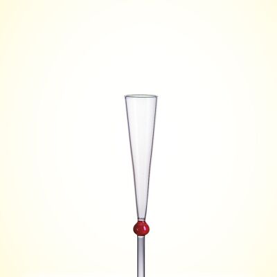 Bicchiere digestivo, bottoncino rosso, soffiato a bocca