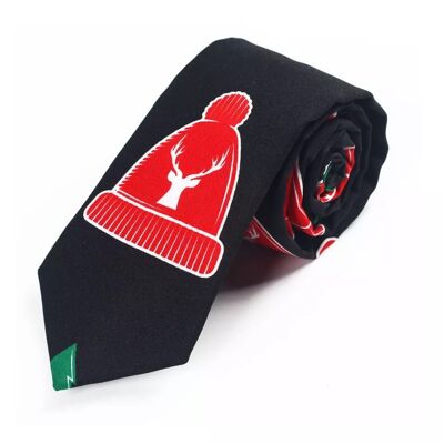 Cravate de Noël "Noire avec des bonnets de Père Noël"
