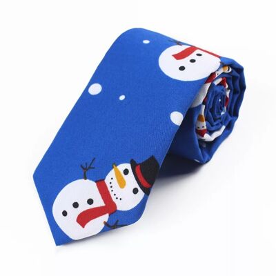 Corbata navideña "Azul con muñecos de nieve"