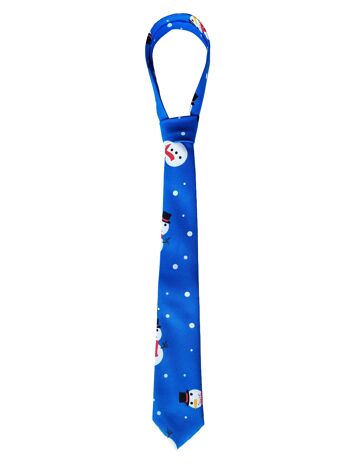 Cravate de Noël "Bleu avec bonhommes de neige" 3