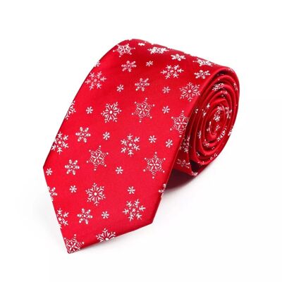 Corbata Navideña "Roja con Copos de Nieve"