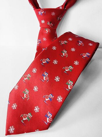 Cravate de Noël "Rouge avec Patin à Glace Pingouins" 4
