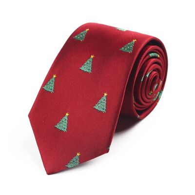 Christmas tie "Deep Red with Christmas Trees"