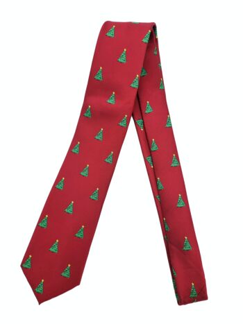 Cravate de Noël "Rouge profond avec sapins de Noël" 3