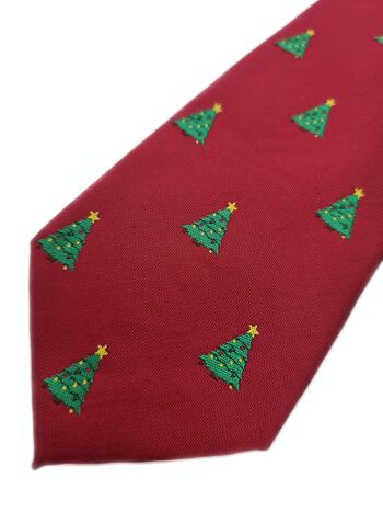 Cravate de Noël "Rouge profond avec sapins de Noël" 5