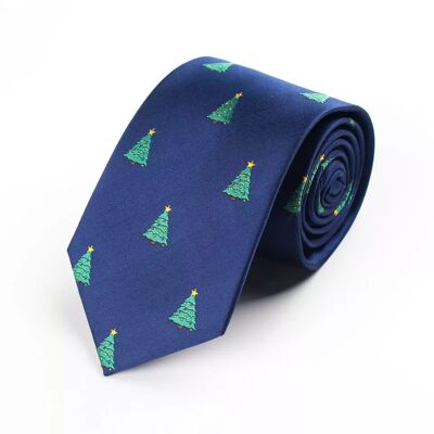 Cravatta natalizia "Blu con Alberi di Natale"